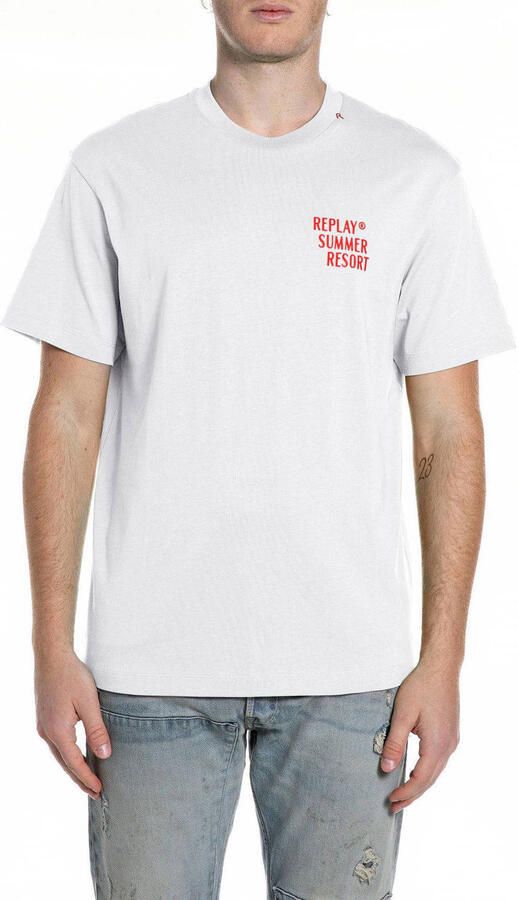 REPLAY regular T-shirt met backprint wit