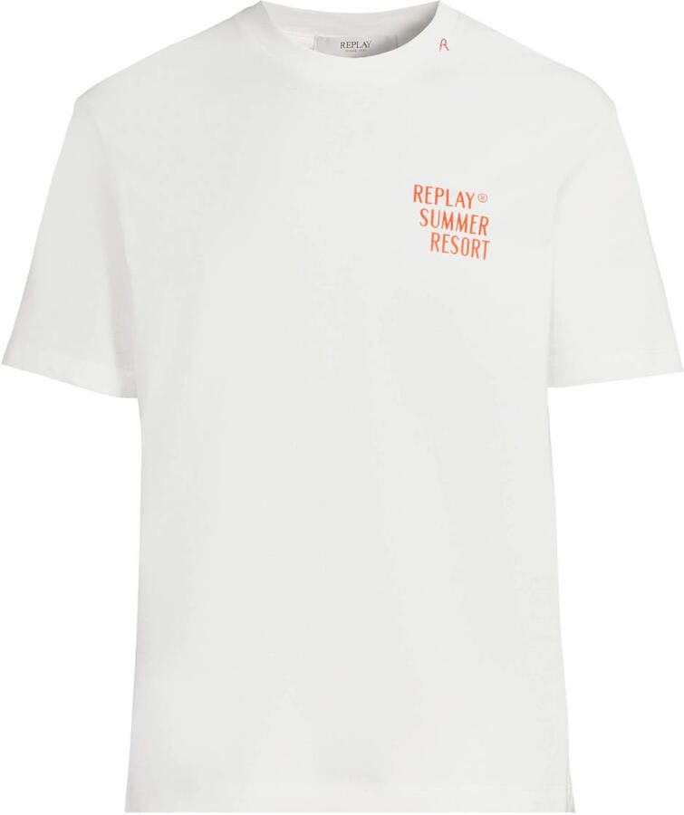 REPLAY regular T-shirt met backprint wit - Foto 2