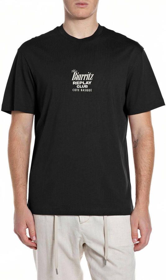 REPLAY regular T-shirt met backprint zwart