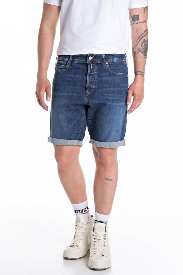 REPLAY tapered denim short dark blue