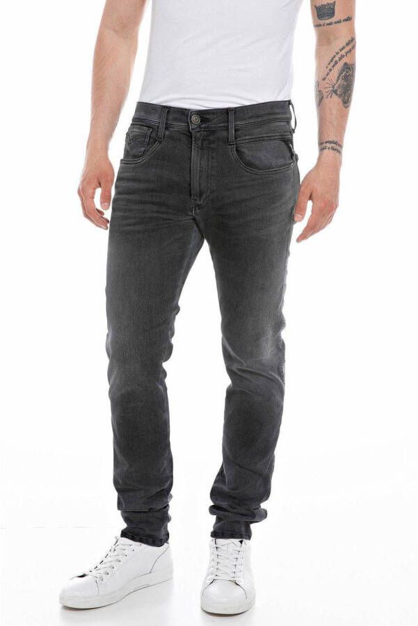 Replay Slim-Fit Jeans met Donkere Wassing en Op Maat Gemaakt Geborduurd Label Gray Heren