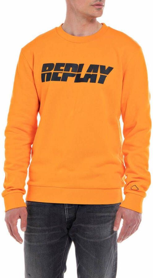 REPLAY sweater met logo bright orange