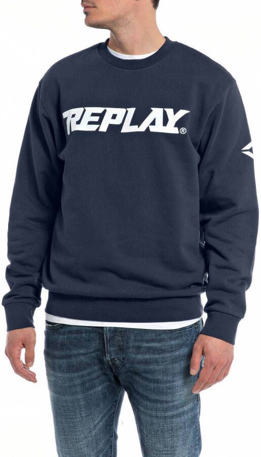 REPLAY sweater met logo blauw