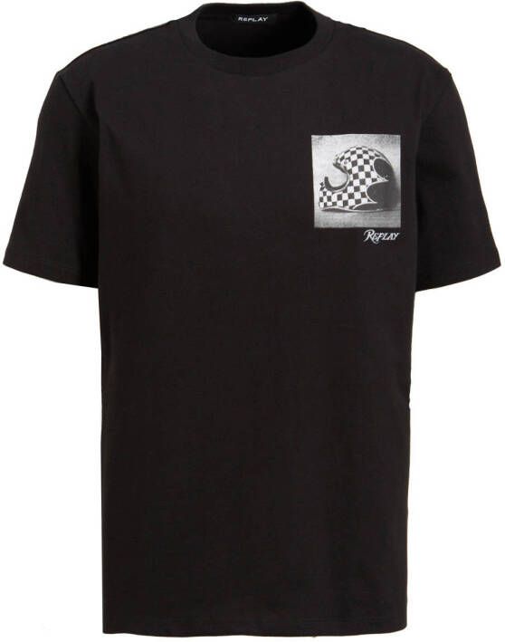 REPLAY T-shirt met backprint black