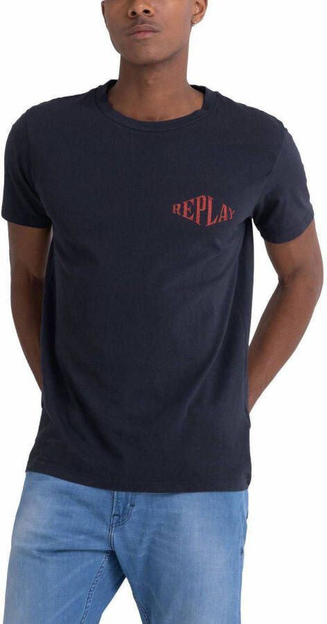 Replay Jersey Print T-Shirt Blue Heren
