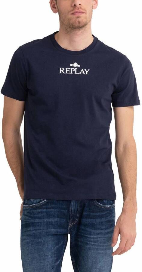 REPLAY T-shirt met logo blauw