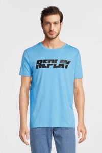 REPLAY T-shirt met logo powder blue