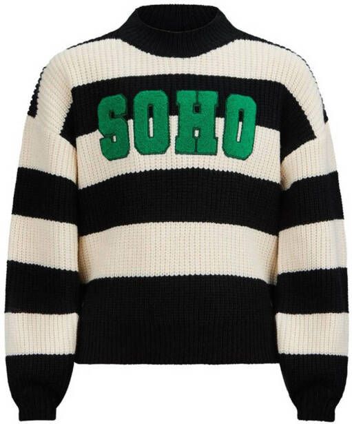 Retour Jeans gestreepte trui Kira zwart ecru groen Meisjes Acryl Ronde hals 122 128