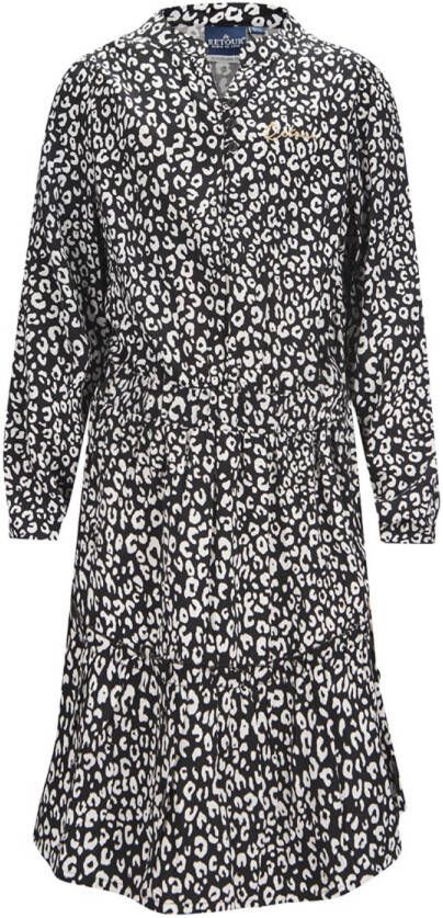 Retour Jeans A-lijn jurk Larache met all over print zwart wit Meisjes Polyester Klassieke kraag 122-128