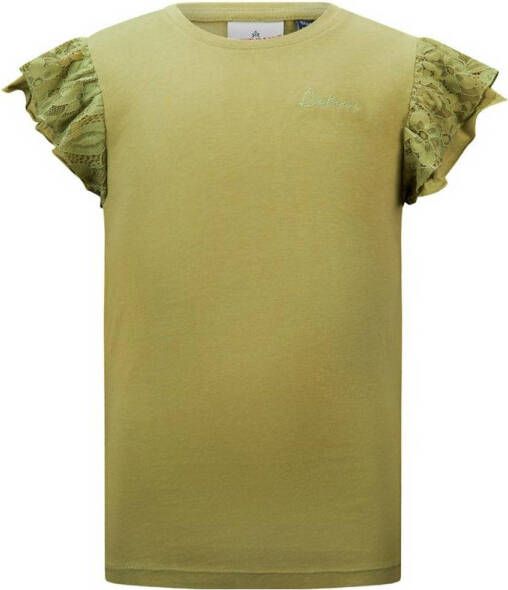 Retour Denim basic T-shirt Drancy met kant licht khakigroen Meisjes Modal (duurzaam materiaal) Ronde hals 116