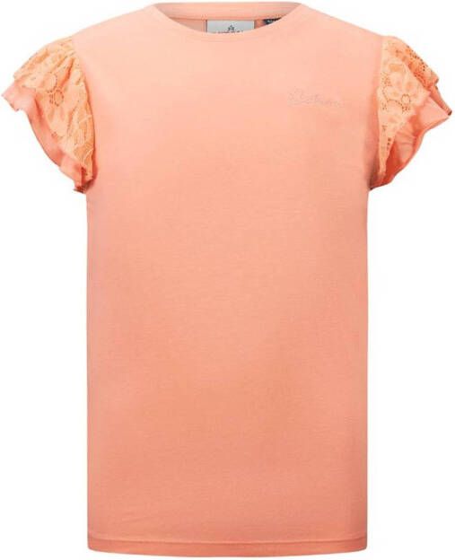 Retour Jeans basic T-shirt Drancy met kant perzik roze Meisjes Modal Ronde hals 146 152