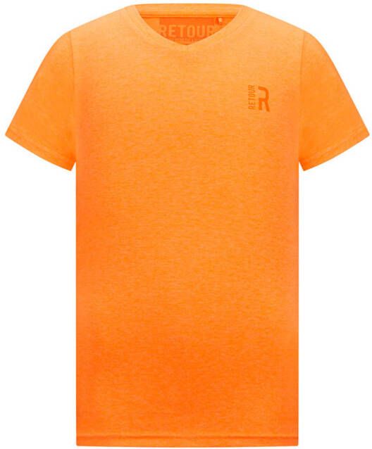 Retour Denim basic T-shirt Sean neon oranje Jongens Stretchkatoen V-hals 122 128