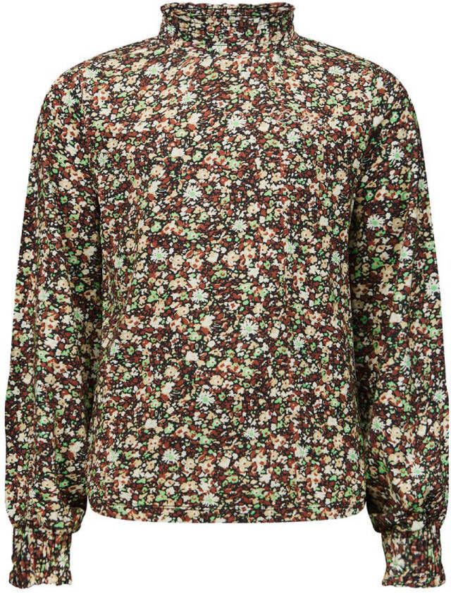Retour Jeans gebloemde longsleeve groen bruin beige Meisjes Polyester Opstaande kraag 146-152