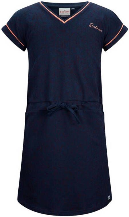 Retour Jeans jurk Rouen met all over print donkerblauw Meisjes Stretchkatoen V-hals 134 140