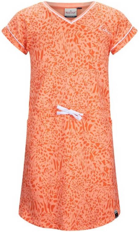 Retour Jeans jurk Rouen met all over print perzik Oranje Meisjes Stretchkatoen V-hals 158 164