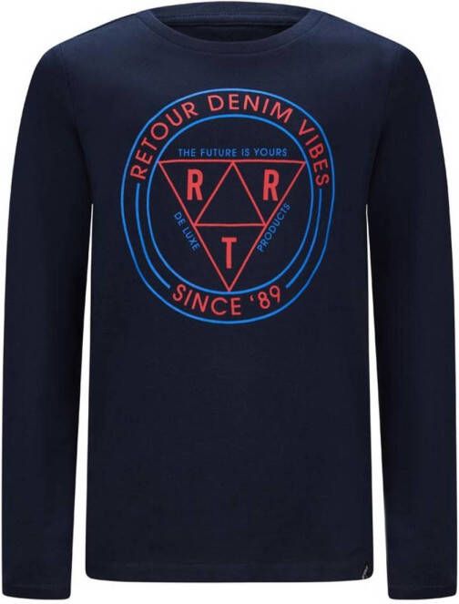 Retour Denim longsleeve Benneth met printopdruk donkerblauw