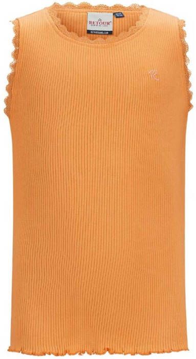 Retour Jeans ribgebreid T-shirt Orlene met kant oranje Meisjes Katoen Ronde hals 170 176