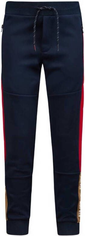 Retour Denim slim fit broek Frederik met zijstreep donkerblauw rood bruin Jongens Polyester 158 164