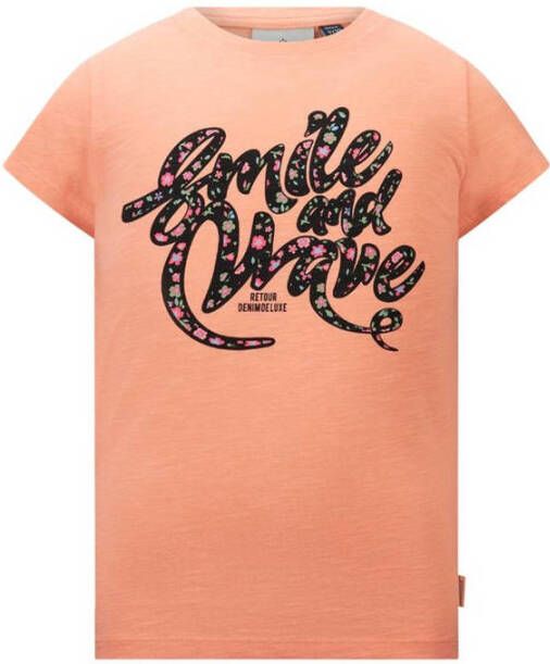 Retour Denim T-shirt Lorient met tekst perzik