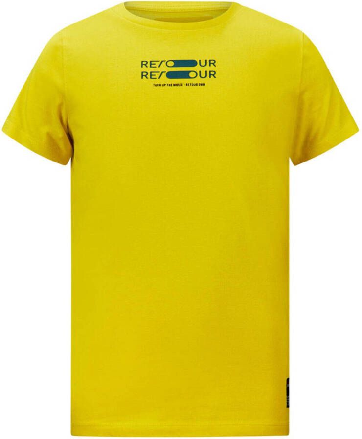 Retour Jeans T-shirt met printopdruk geel Jongens Katoen Ronde hals Printopdruk 104