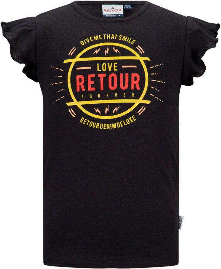 Retour Jeans T-shirt met printopdruk zwart Meisjes Katoen Ronde hals Printopdruk 122-128