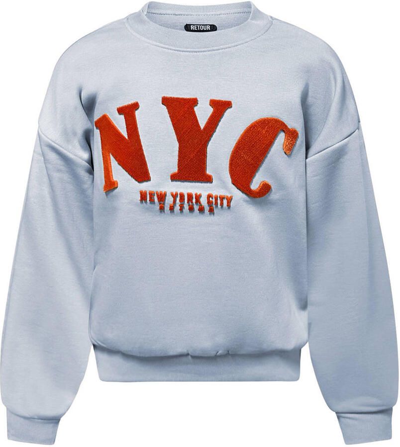 Retour Jeans boxy sweater met print lichtblauw