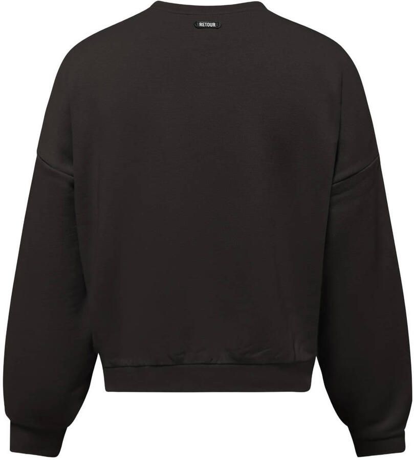 Retour Jeans boxy sweater met print zwart Printopdruk
