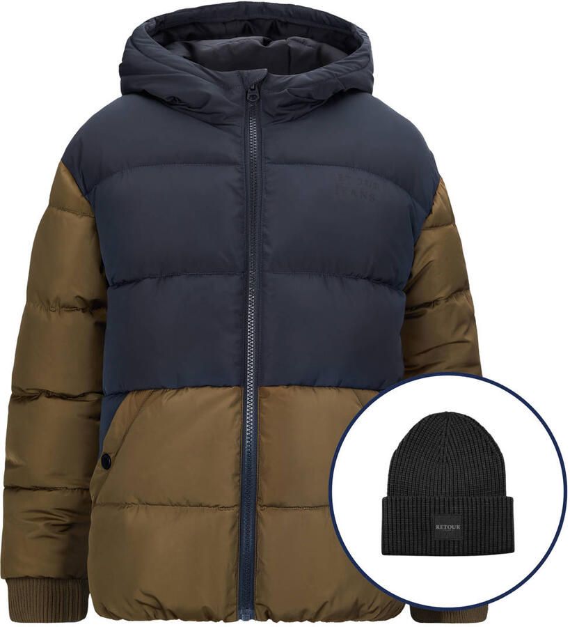 Retour Jeans gewatteerde jas zwart + muts