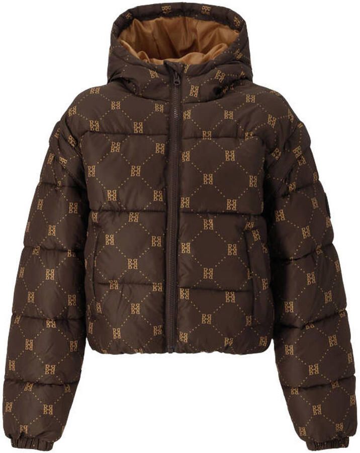 Retour Jeans gewatteerde puffer winterjas met print donkerbruin