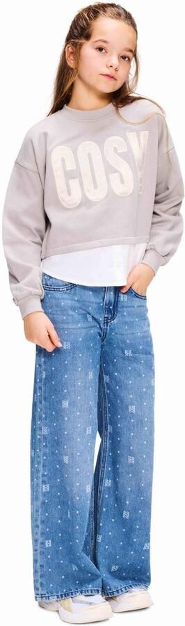 Retour Jeans oversized sweater met tekst grijs wit