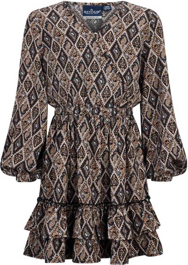 Retour Jeans jurk Ginger met all over print zwart bruin