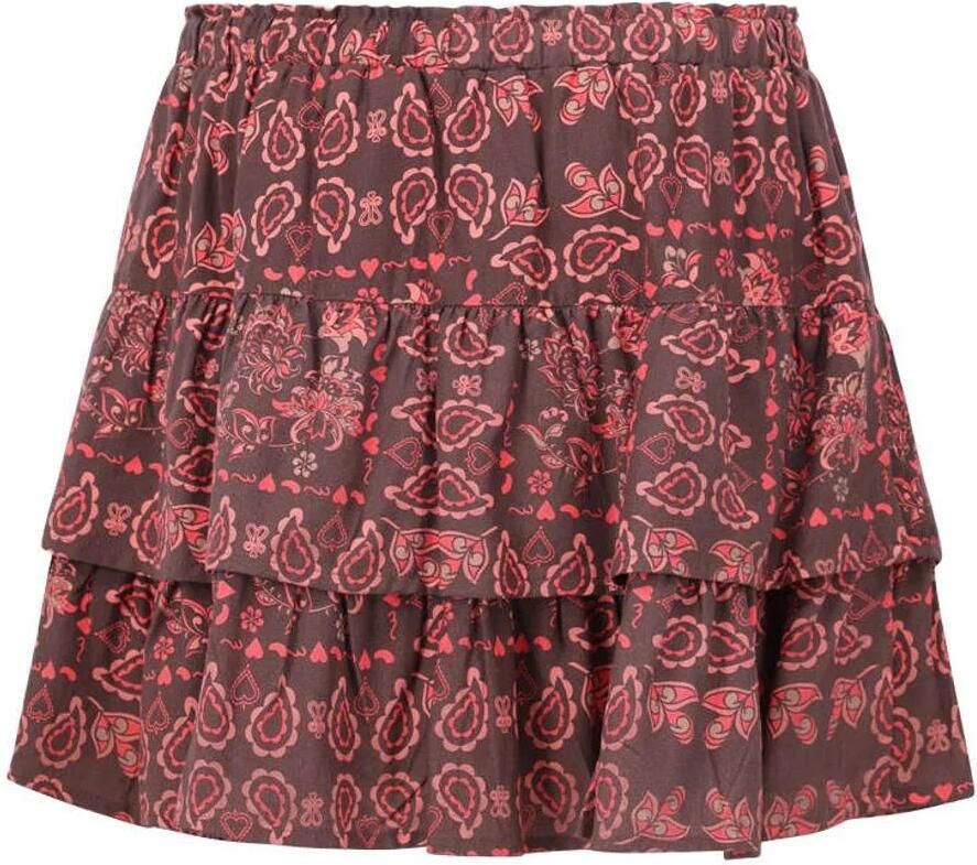 Retour Jeans korte strokenrok met print bruin roze Meisjes Viscose All over print - Foto 2