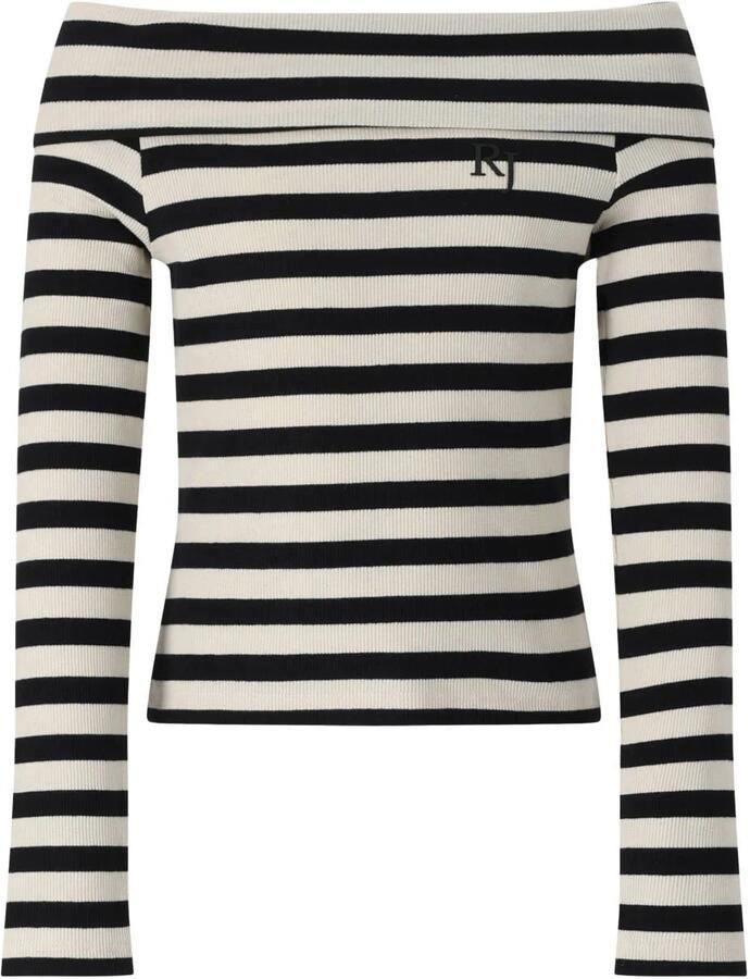 Retour Jeans off shoulder rechtvallende gestreepte top zwart ecru