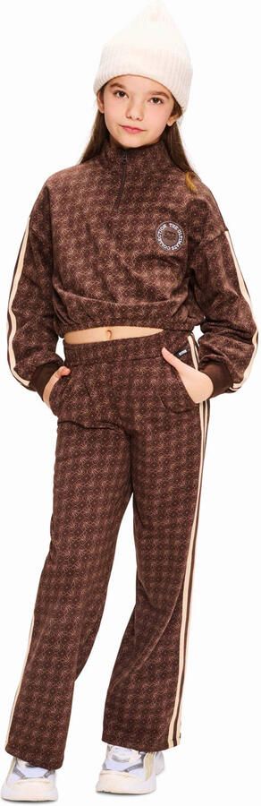 Retour Jeans regular waist wide leg sweatpant met print donkerbruin - Foto 3