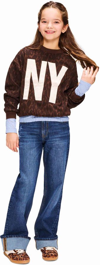 Retour Jeans oversized sweater met panterprint donkerbruin