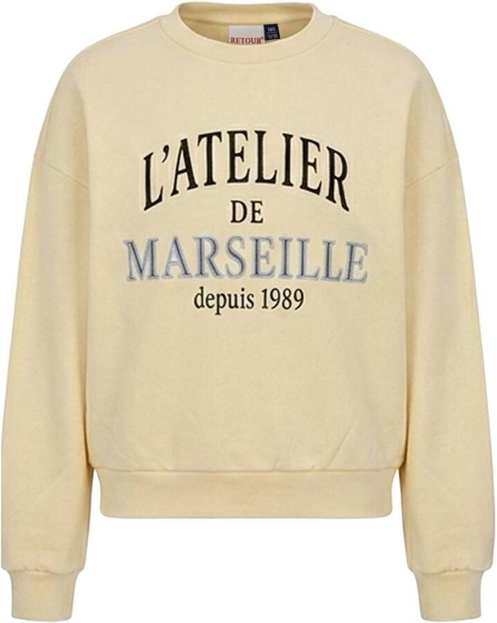 Retour Jeans oversized sweater met print en tekst beige