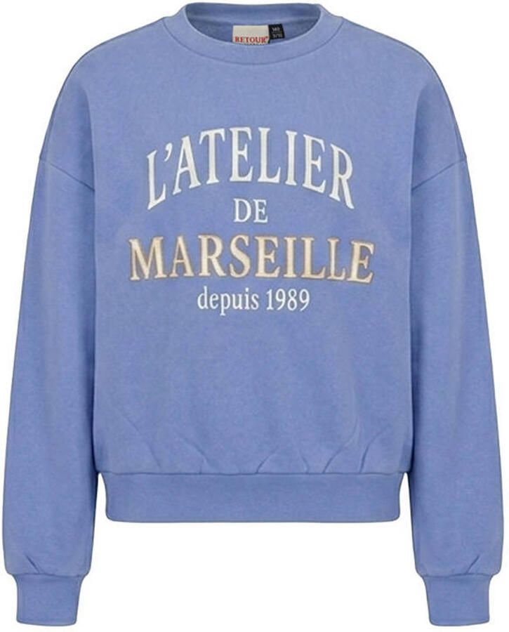 Retour Jeans oversized sweater met tekst blauw