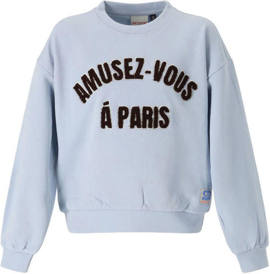 Retour Jeans oversized sweater met tekst lichtblauw