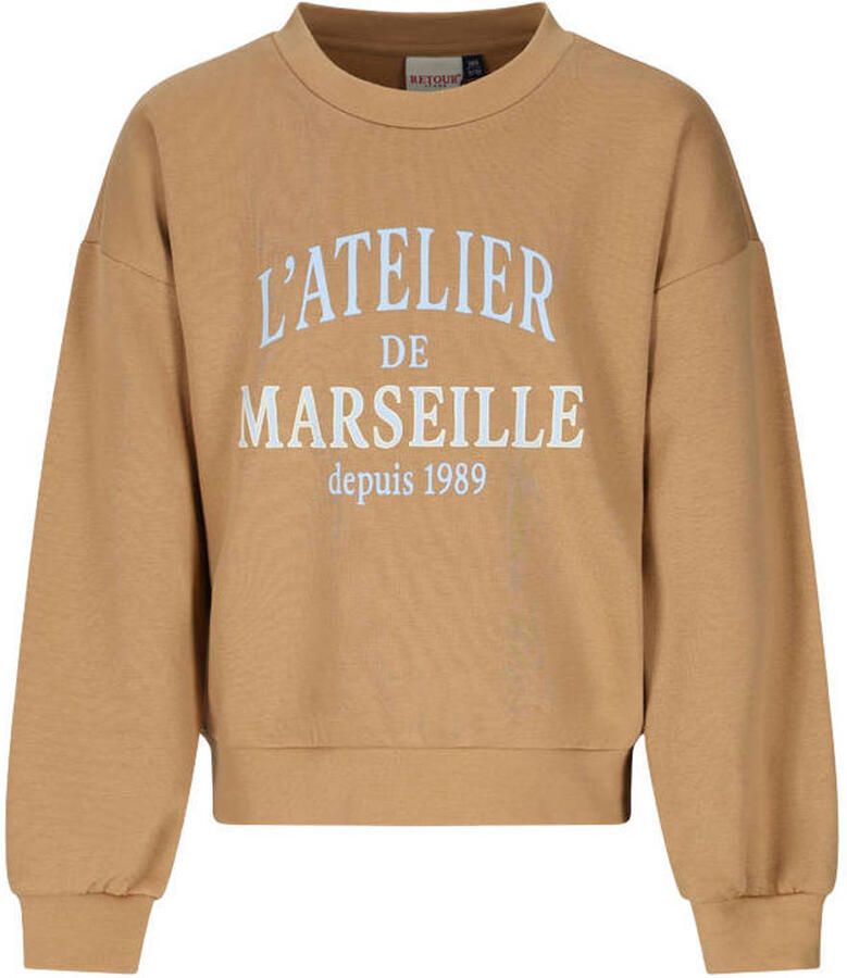 Retour Jeans oversized sweater met tekst lichtbruin - Foto 3