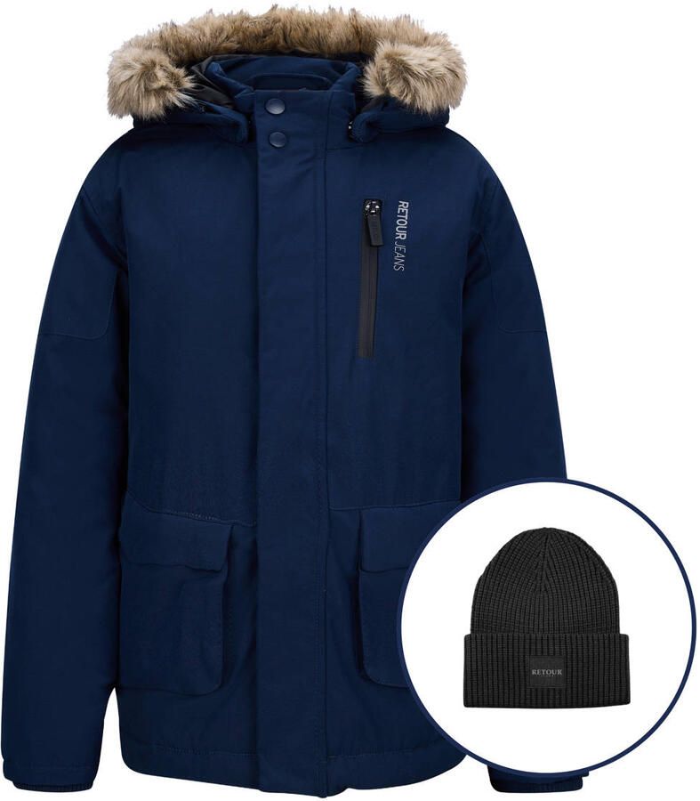 Retour Jeans parka donkerblauw + muts