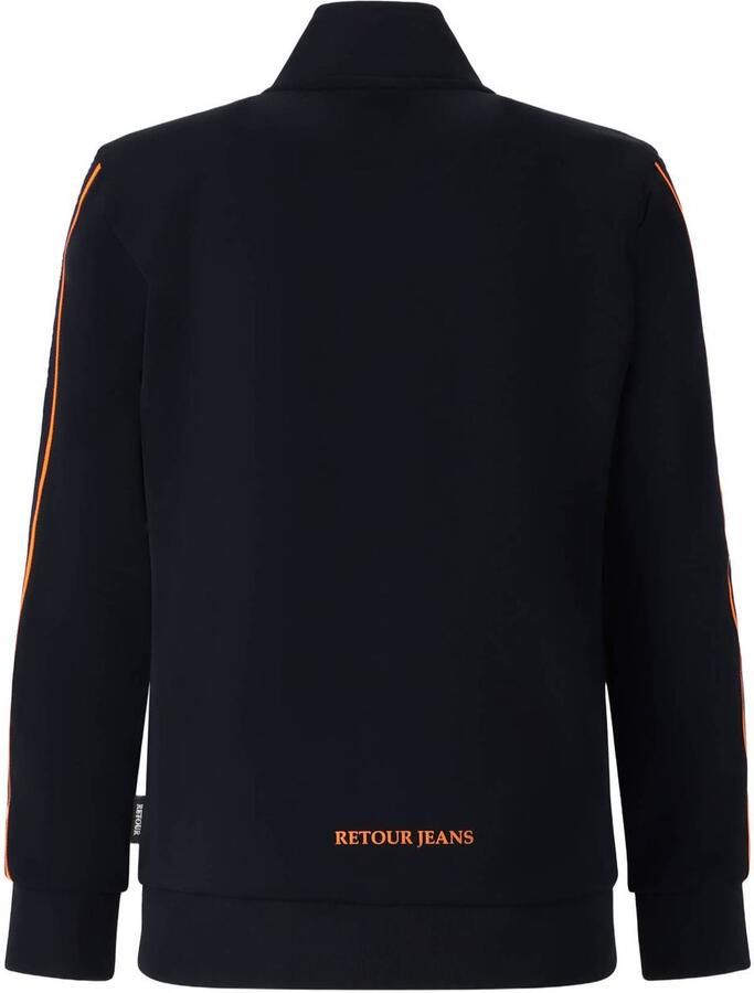 Retour Jeans rechtvallend sweatvest met tekst donkerblauw oranje Jongens Polyester Opstaande kraag