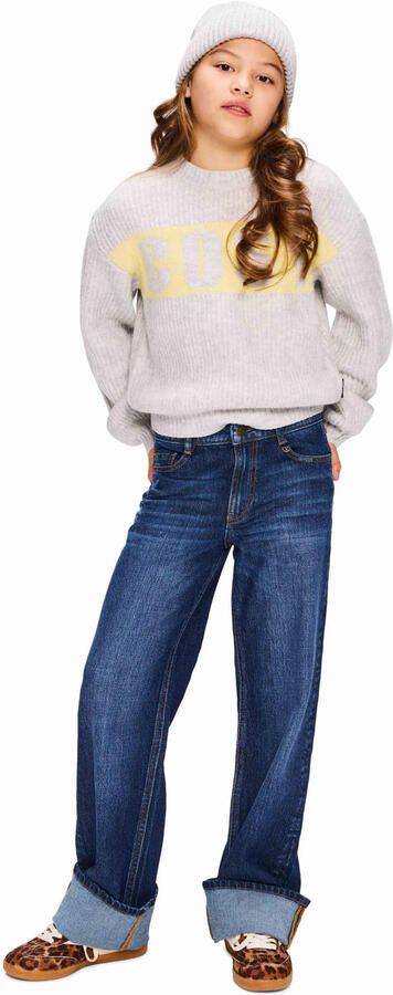 Retour Jeans rechtvallende gebreide trui met tekst grijs