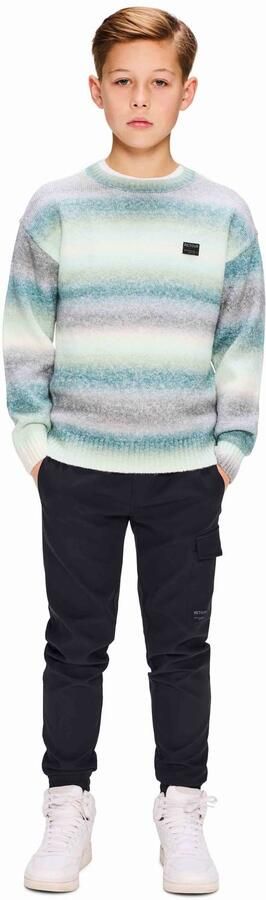 Retour Jeans rechtvallende gestreepte gebreide trui donkergroen grijs offwhite Jongens Polyester Ronde hals