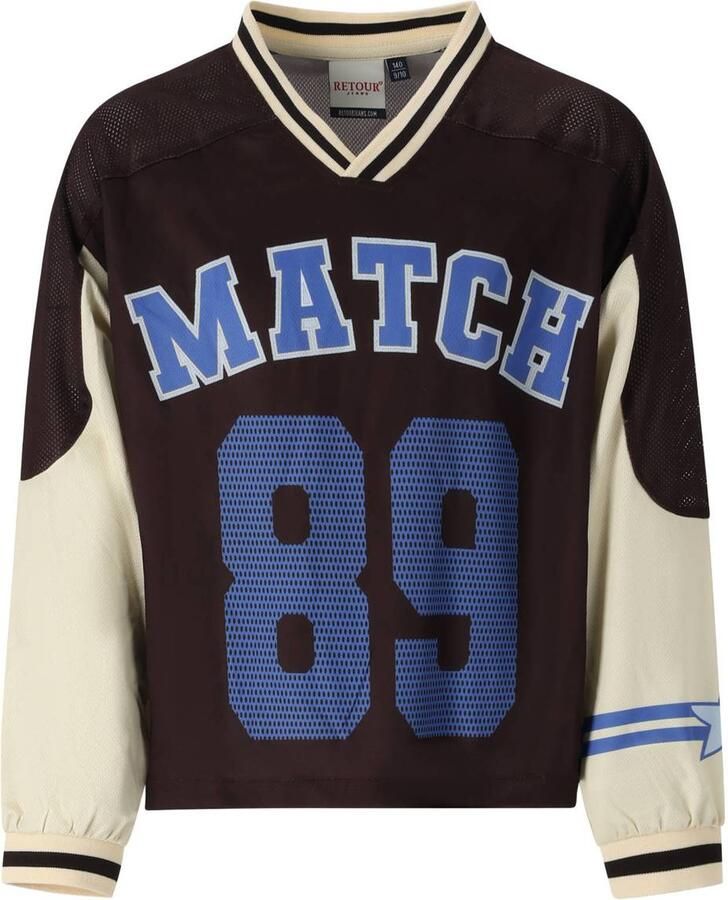 Retour Jeans rechtvallende gestreepte longsleeve met tekst bruin beige blauw Meisjes Polyester V-hals
