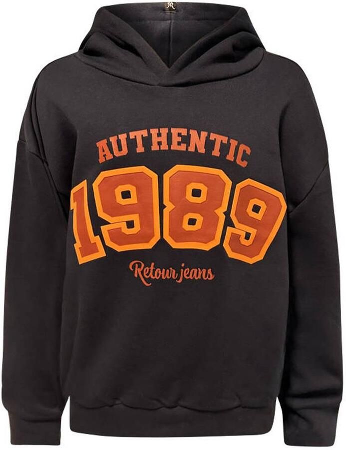 Retour Jeans rechtvallende hoodie met print donkergrijs Sweater Printopdruk