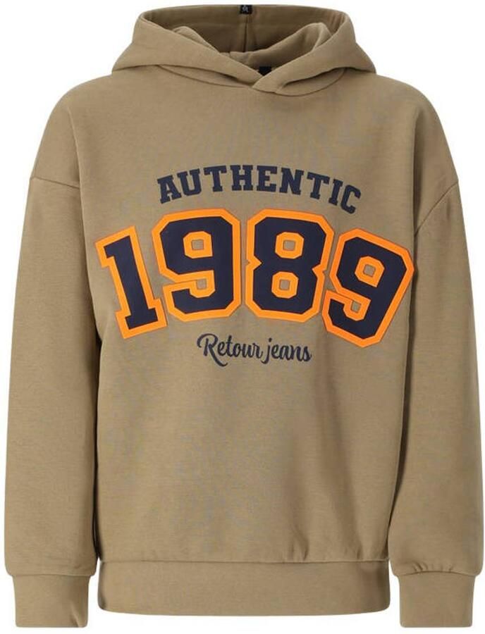 Retour Jeans rechtvallende hoodie met print zand Sweater Beige Printopdruk