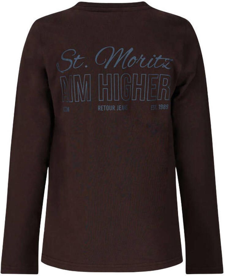 Retour Jeans rechtvallende longsleeve met backprint donkerbruin