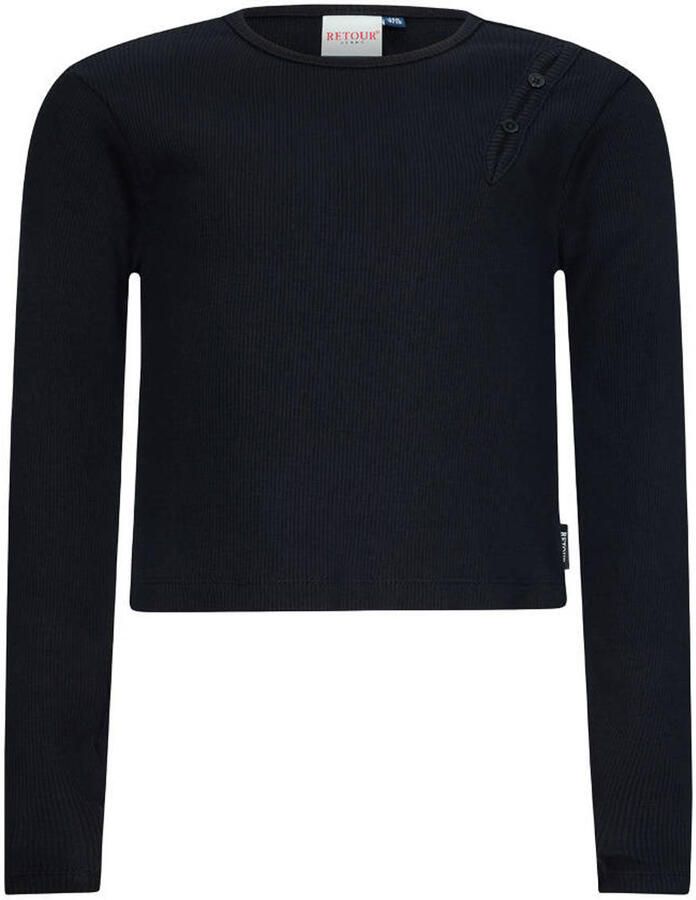 Retour Jeans rechtvallende longsleeve met cut-out zwart Meisjes Stretchkatoen Ronde hals