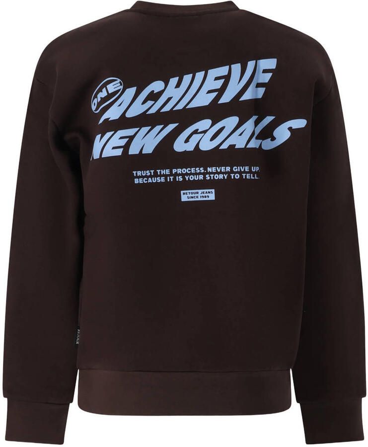 Retour Jeans rechtvallende sweater met backprint chocoladebruin
