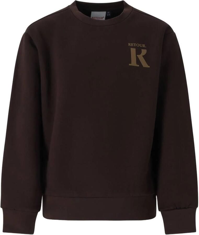 Retour Jeans rechtvallende sweater met backprint chocoladebruin